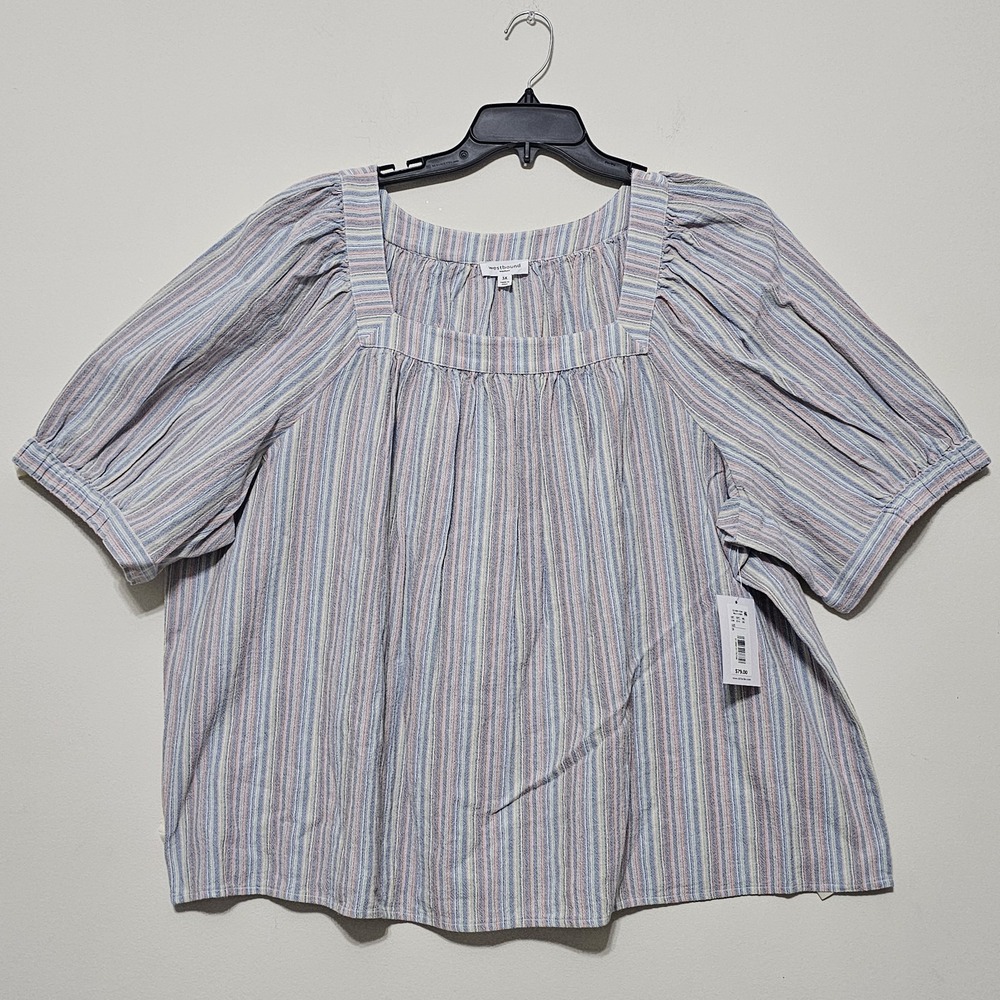 Westbound Women's Top Plus Size 3X Short Sleeve Multicolor Stripes Square Neck